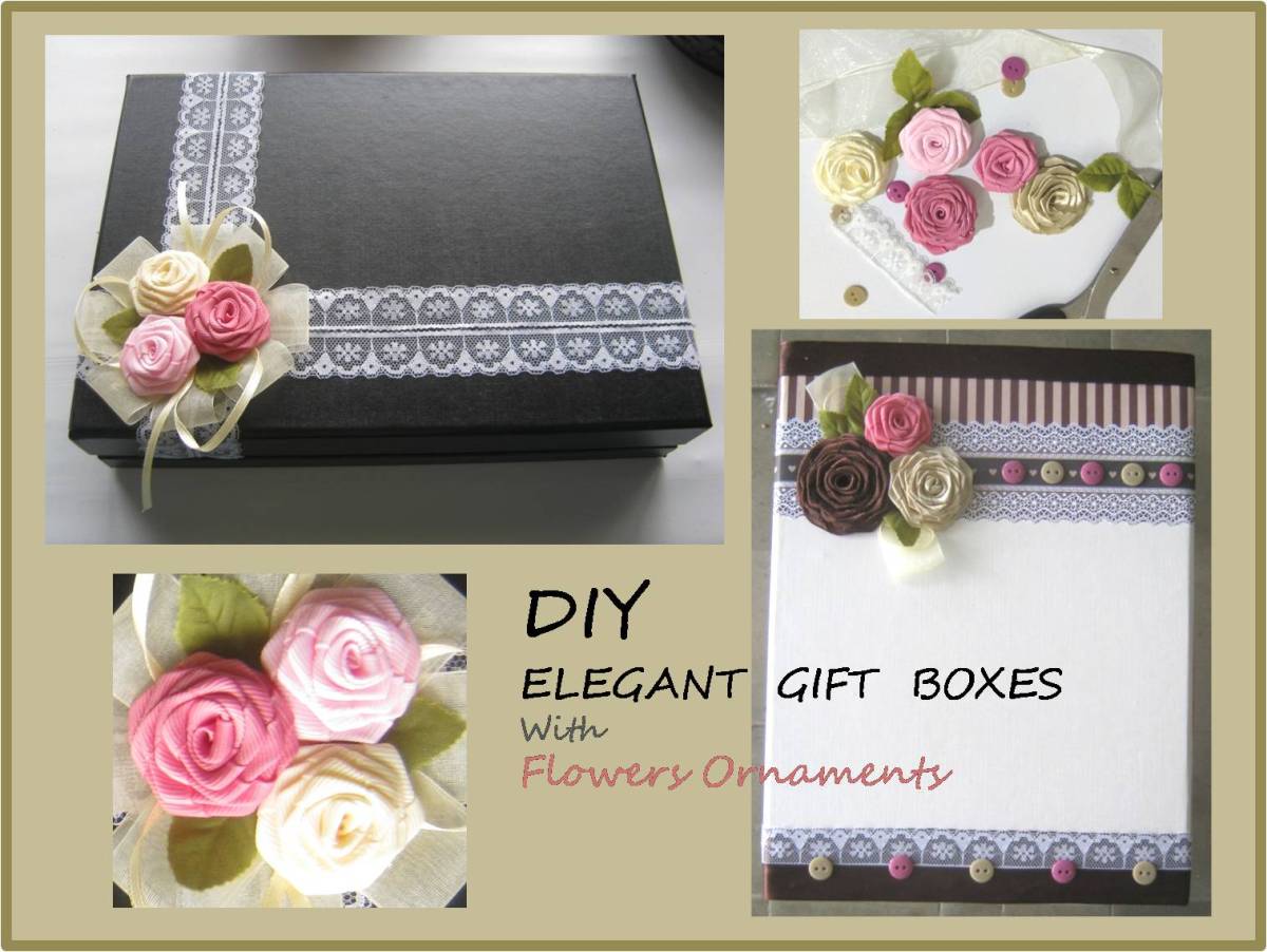 DIY ELEGANT GIFT BOX WITH FLOWERS ORNAMENTS