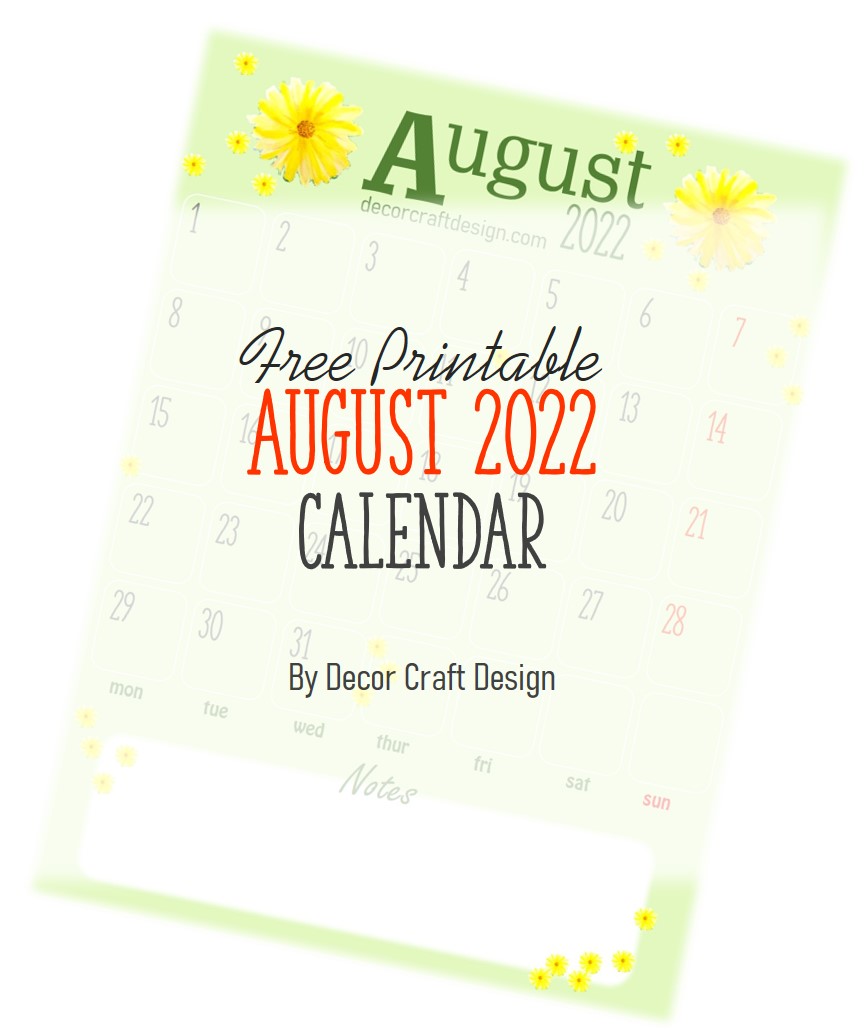Free Printable August 2022 Calendar